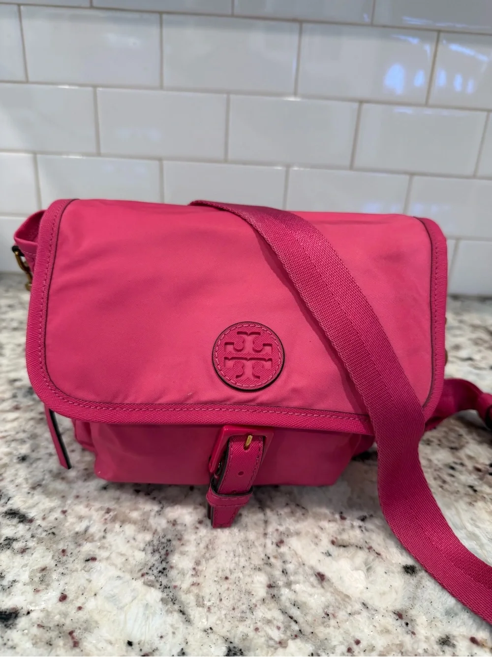 Tory Burch Hot Pink Crossbody Nylon Shoulder Bag